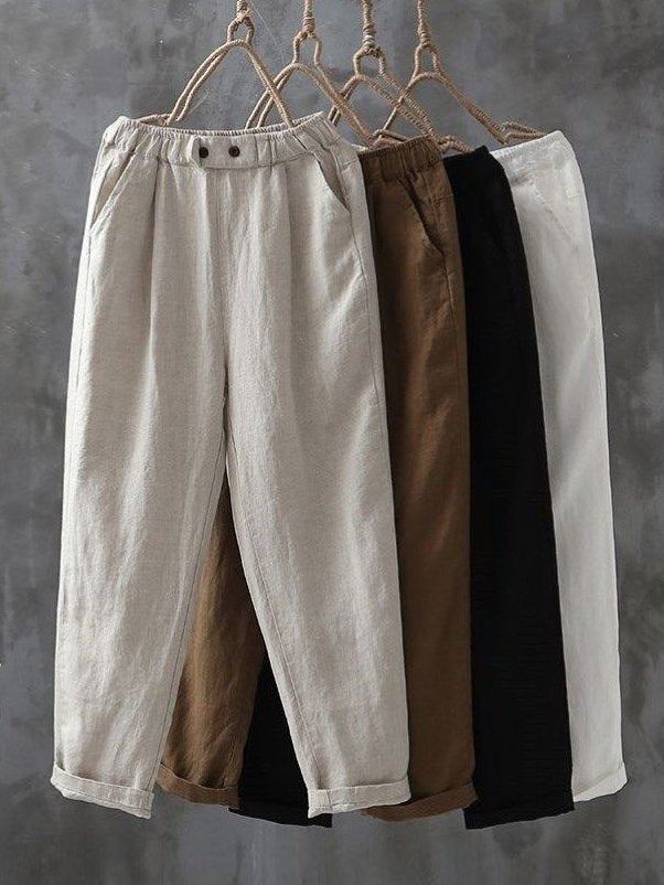 Fashion Plain Pocket Stitching Loose Ankle Pants