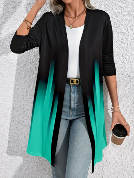 Loose Crew Neck Long Sleeve Ombre Fashion Regular Jacket