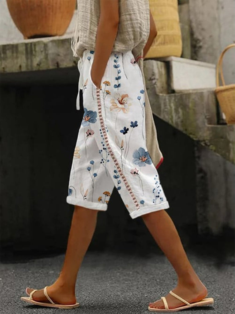Casual Floral Drawstring Fashion Fifth Shorts