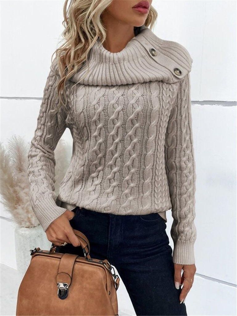 Fashion Long Sleeve Turtleneck Plain Loose Regular Sweater