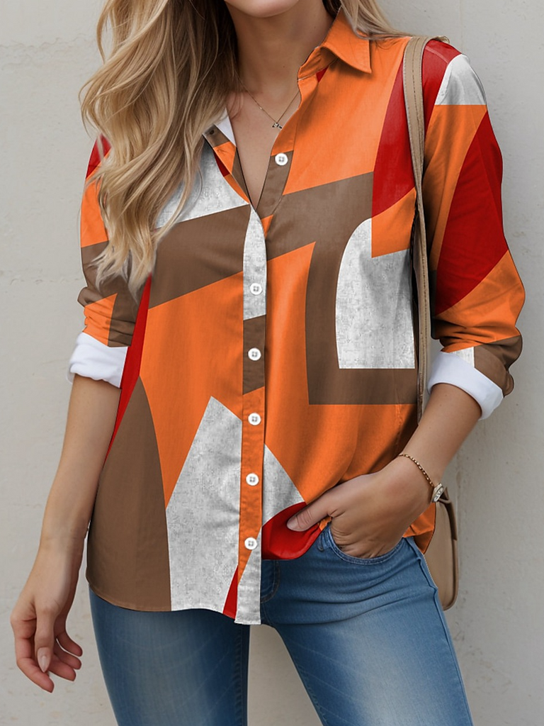 Loose Short Sleeve Shirt Collar Geometric Embroidery Fashion Regular Shirt