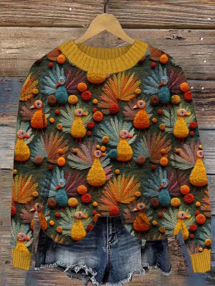 Fashion Crew Neck Long Sleeve Turkey Casual Regular Sweatshirt