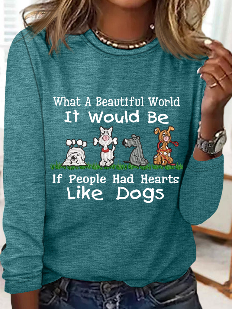 Fashion Crew Neck Long Sleeve Dog Regular Blouses