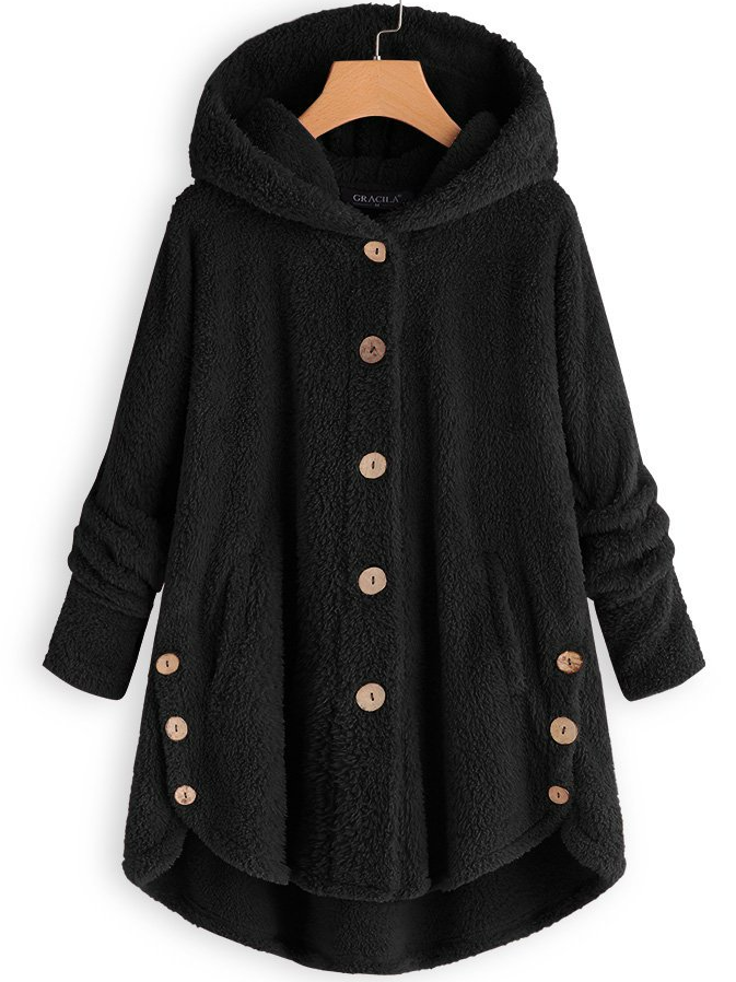 Hooded Long Sleeve Solid Fashion Mid-Long Coat