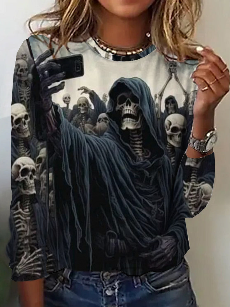 Casual Crew Neck Long Sleeve Halloween Fashion Regular T-Shirt