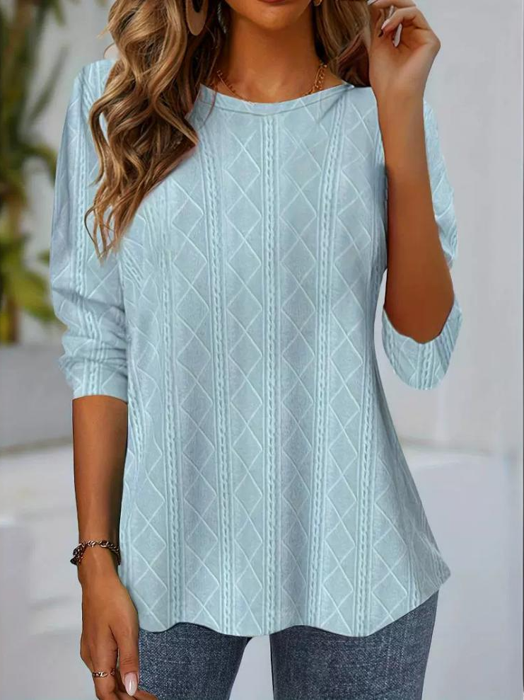 Fashion Crew Neck Long Sleeve Plain Regular Blouse