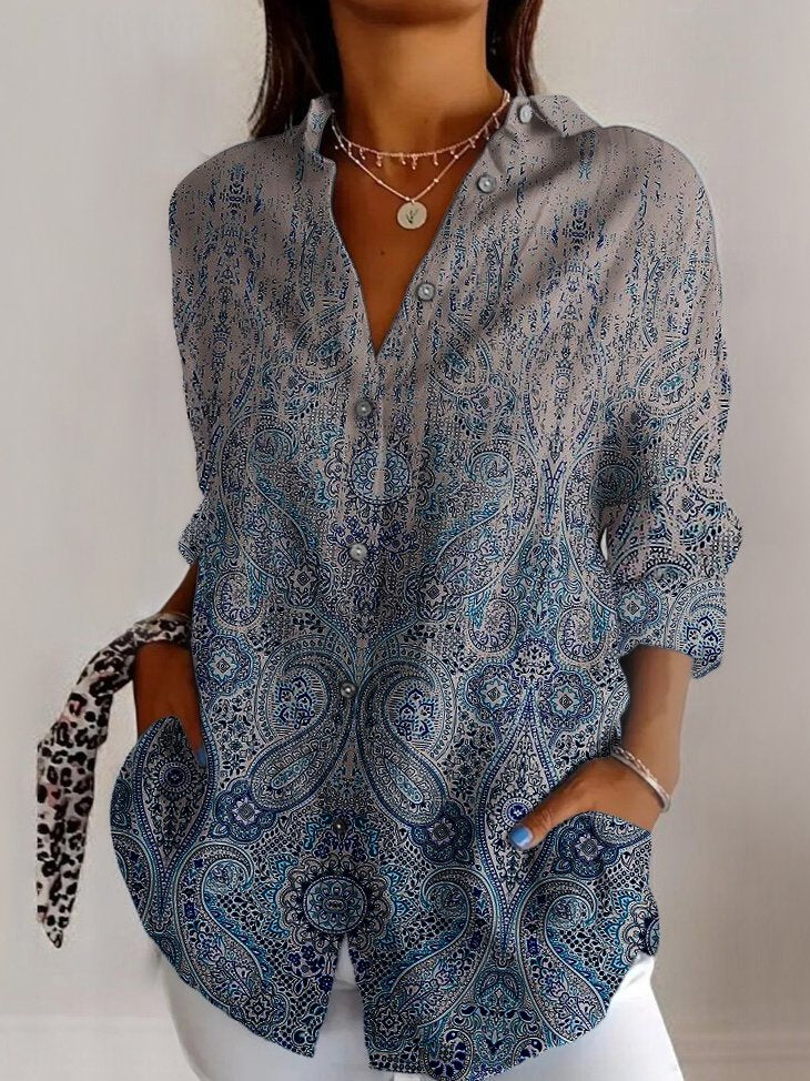 Fashion Long Sleeve Shirt Collar Geometric Regular Shirt