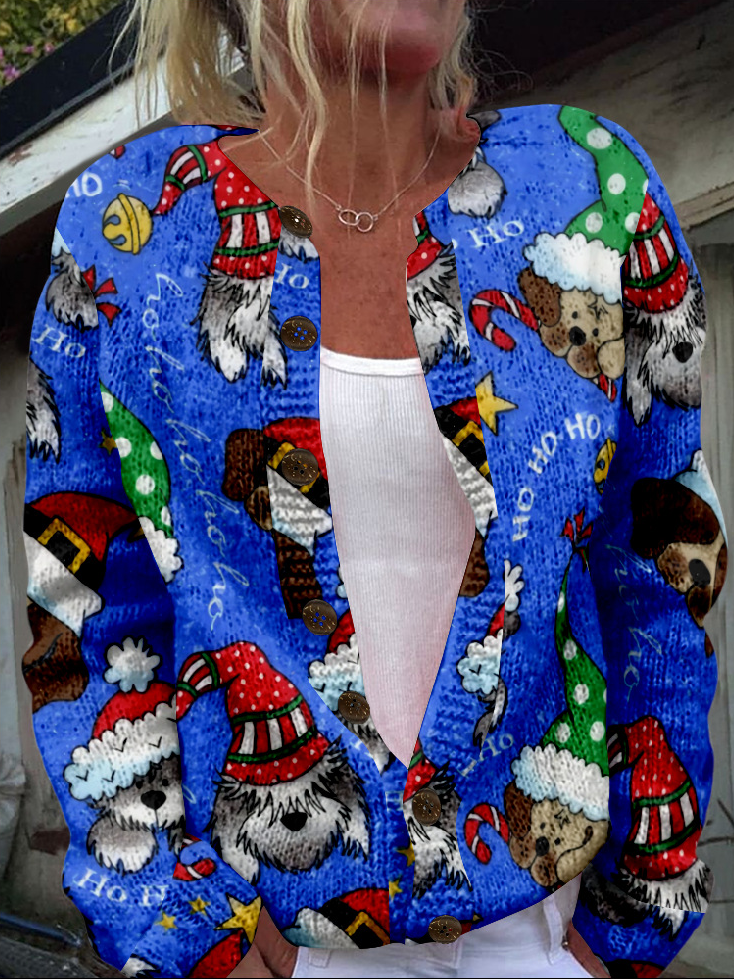Loose Crew Neck Long Sleeve Christmas Fashion Regular Jacket