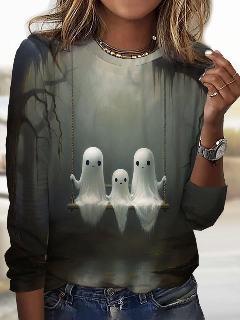 Fashion Crew Neck Long Sleeve Halloween Casual Regular T-Shirt