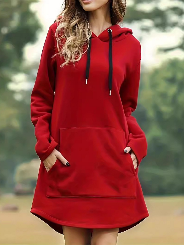 Fashion Long Sleeve Hooded Plain Loose Short Dress