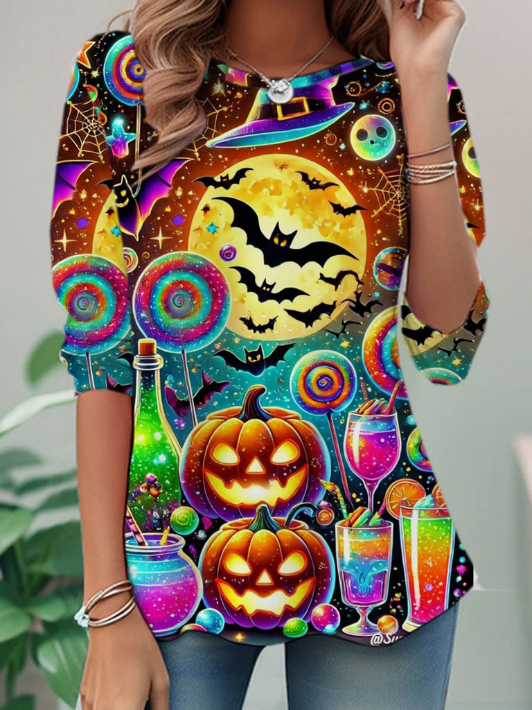 Fashion Crew Neck Long Sleeve Halloween Casual Regular T-Shirt