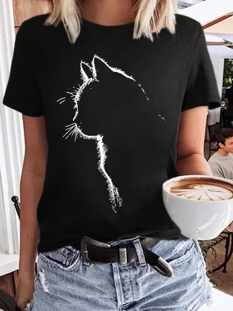Loose Short Sleeve Crew Neck Plain Fashion Regular T-Shirt