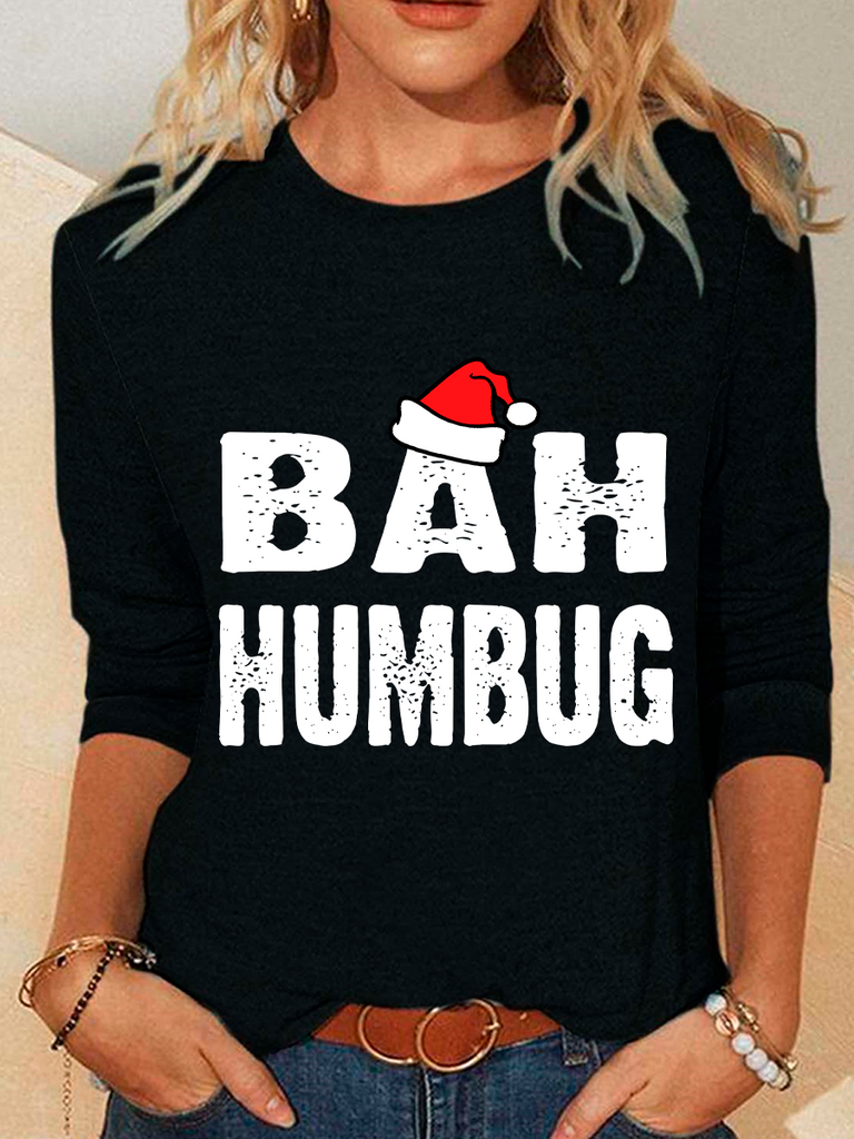 Fashion Crew Neck Long Sleeve Christmas Loose Regular Blouses