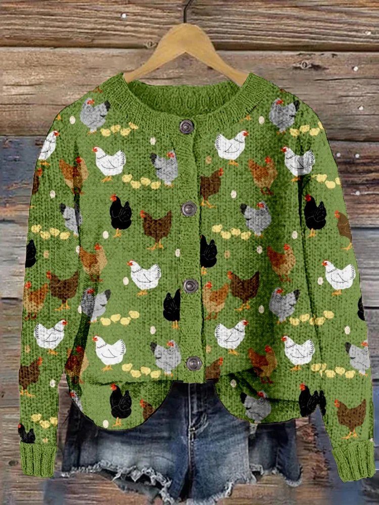 Loose Crew Neck Long Sleeve 3D Printing Fashion Regular Cardigan