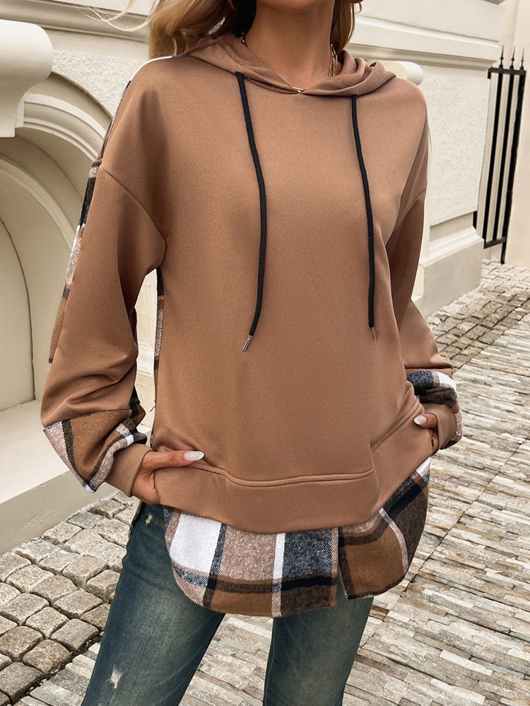 Casual Long Sleeve Hoodie Plaid Fashion Regular Sweatshirt