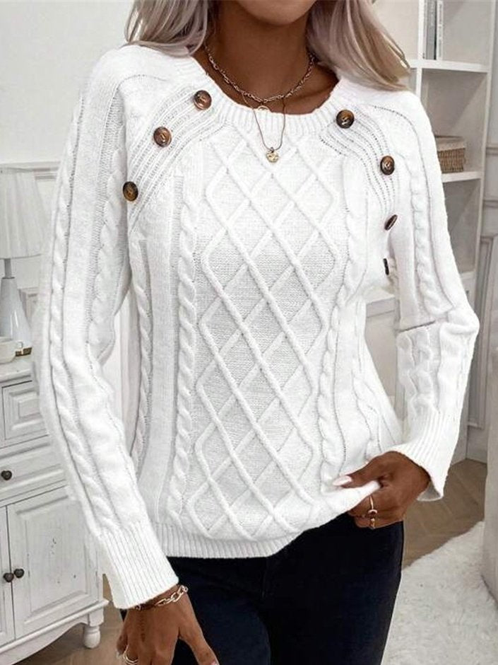 Fashion Crew Neck Long Sleeve Plain Loose Regular Sweater