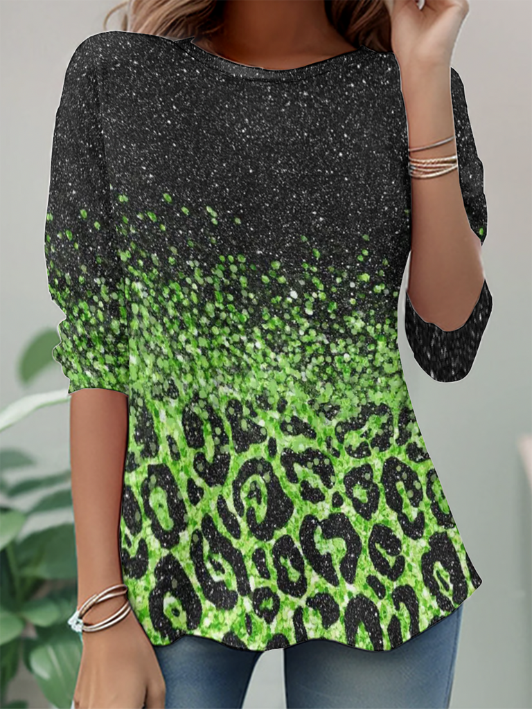 Fashion Crew Neck Long Sleeve Ombre Casual Regular Blouses