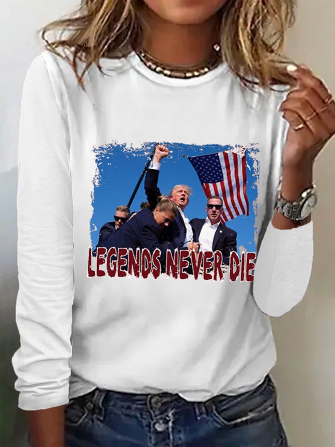 Loose Crew Neck Long Sleeve Text Letters Fashion Regular T-Shirt