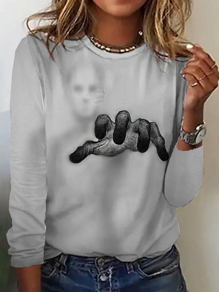 Fashion Crew Neck Long Sleeve Halloween Casual Regular T-Shirt