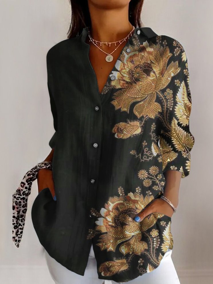 Long Sleeve Shirt Collar Geometric Fashion Regular Shirt