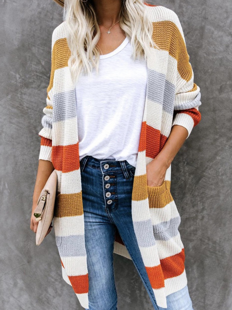 Fashion Long Sleeve Striped Loose Regular Sweater