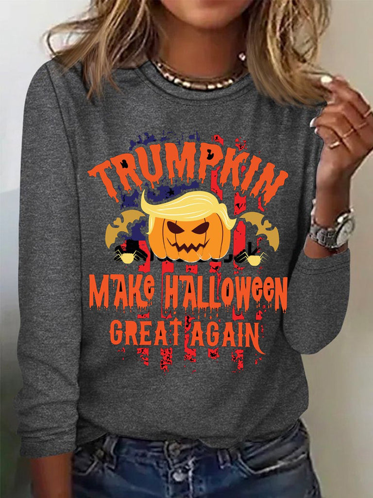 Fashion Crew Neck Long Sleeve Halloween Casual Regular T-Shirt
