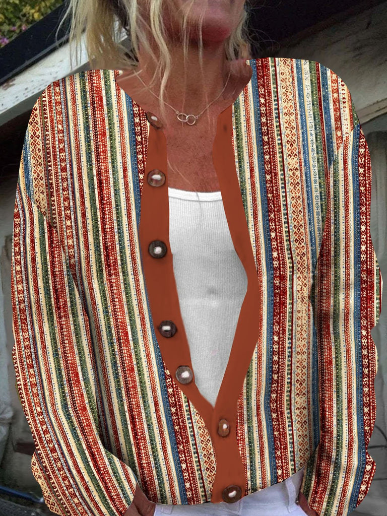 Loose Long Sleeve Striped Fashion Regular Cardigan