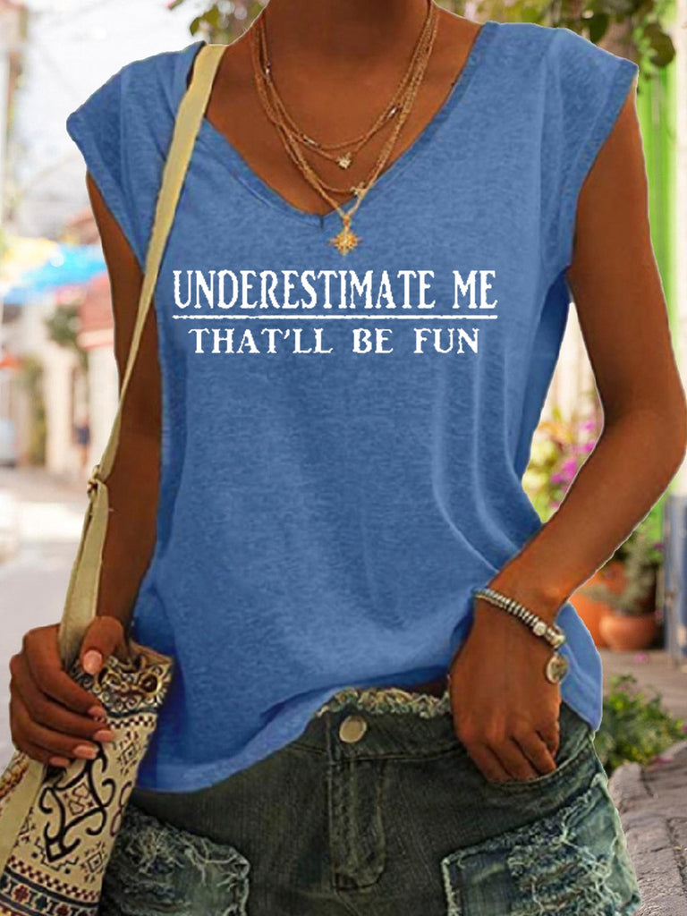 Fashion V Neck Sleeveless Letter Loose Regular Tank Top