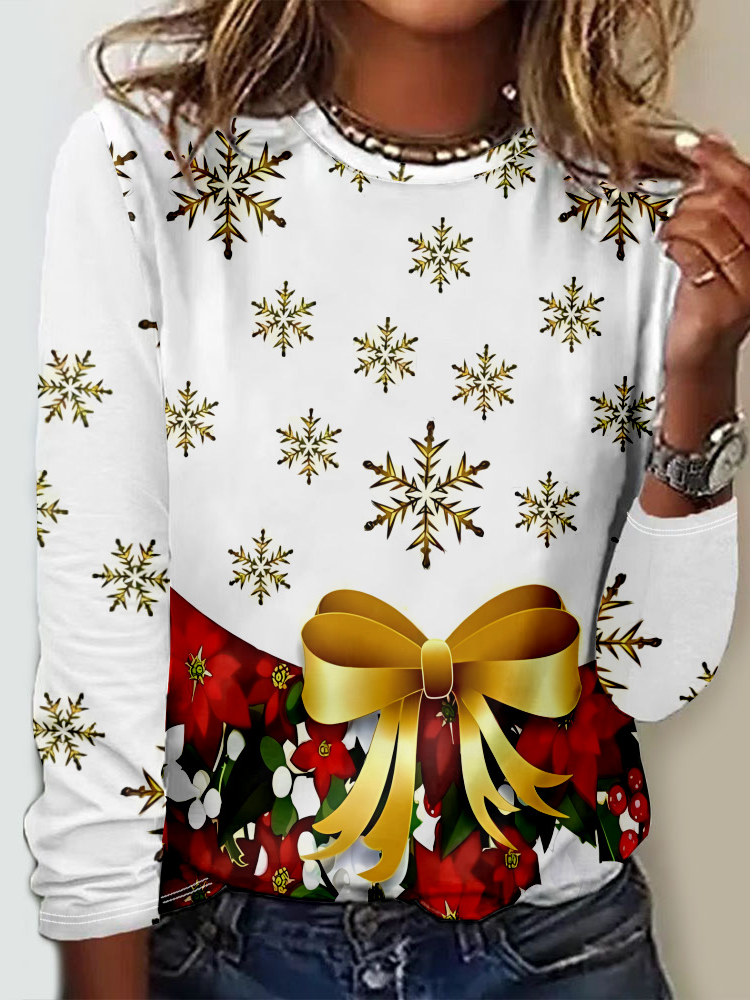 Fashion Crew Neck Long Sleeve Geometric Casual Regular T-Shirt