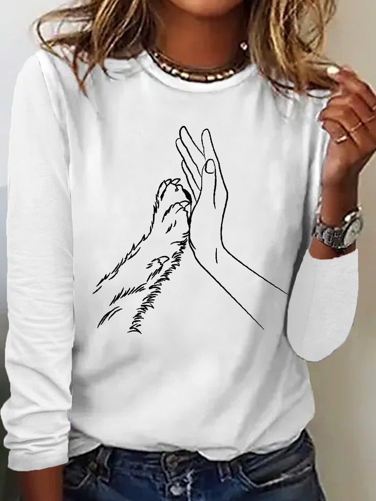Crew Neck Long Sleeve Animal Simple Regular T-Shirt