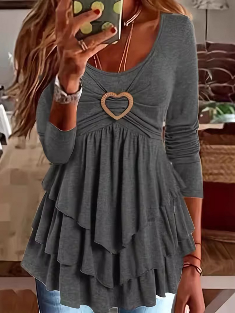 Fashion Crew Neck Long Sleeve Plain Loose Regular Blouses