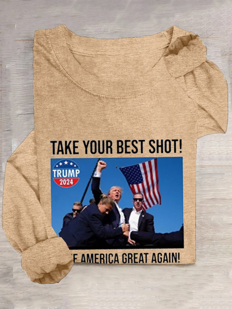 Fashion Crew Neck Long Sleeve Figure Casual Regular T-Shirt
