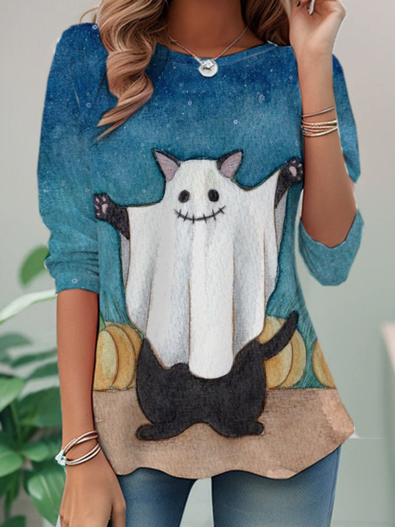 Casual Crew Neck Long Sleeve Halloween Fashion Regular T-Shirt