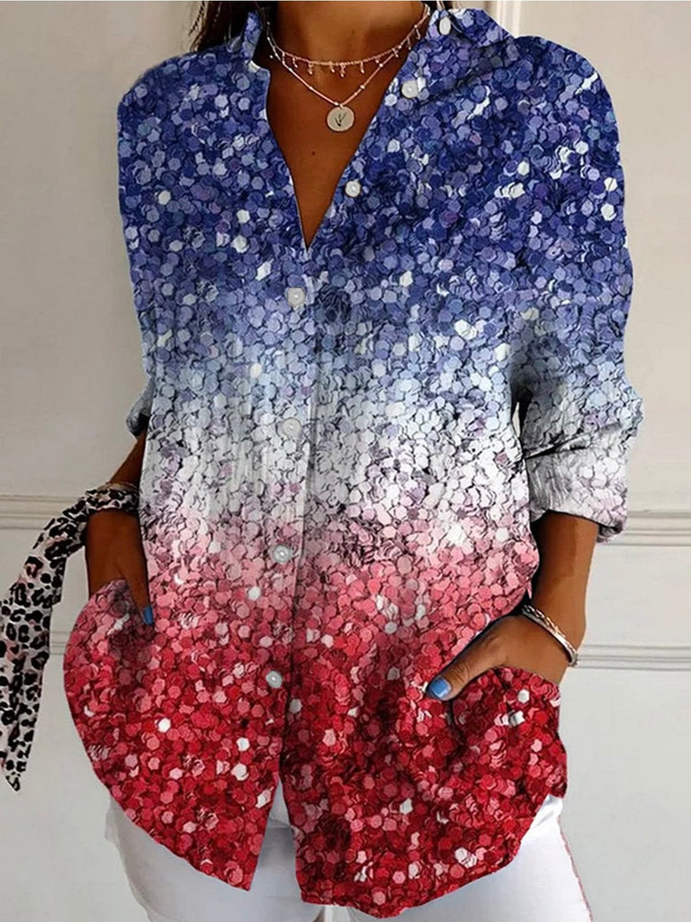 Loose Long Sleeve Shirt Collar Abstract Fashion Regular Shirt