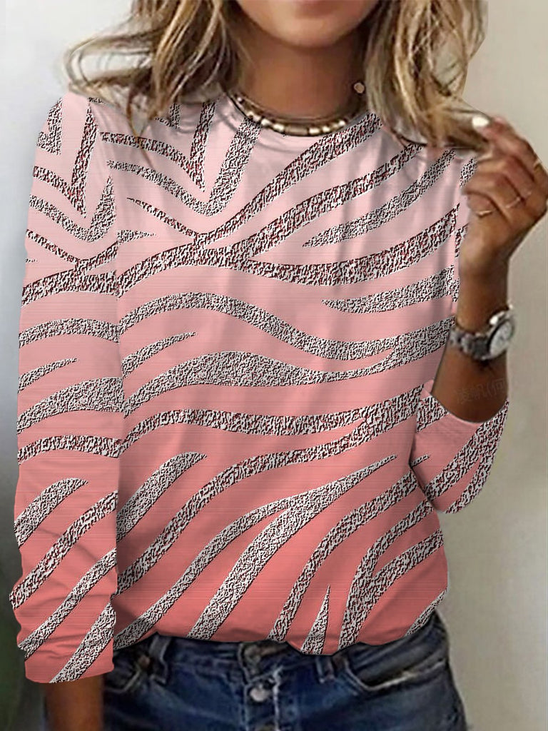 Fashion Crew Neck Long Sleeve Geometric Casual Regular T-Shirt