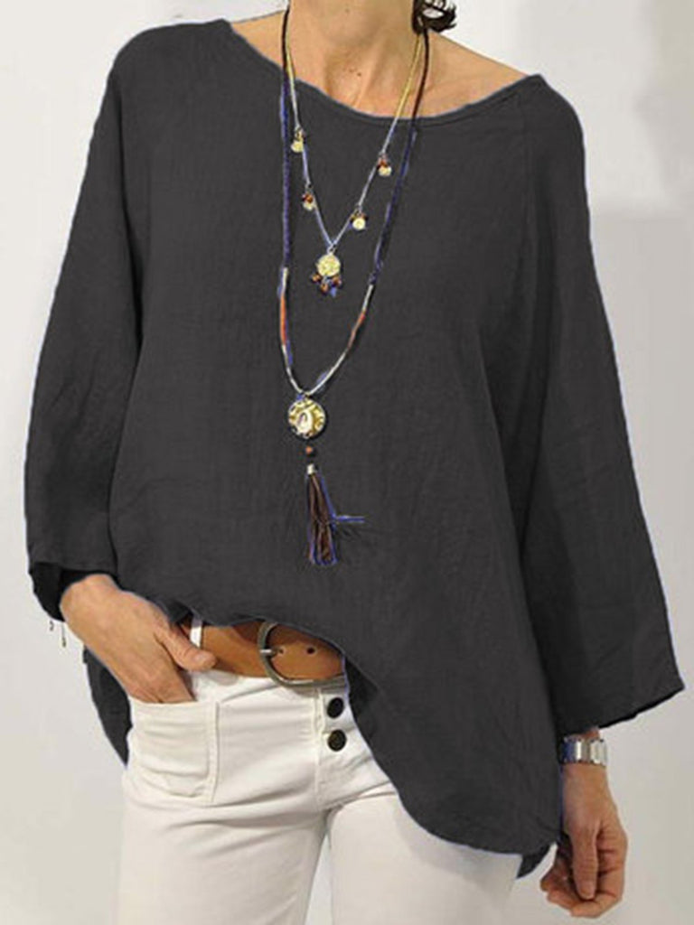Loose Crew Neck Long Sleeve Plain Fashion Regular Blouse