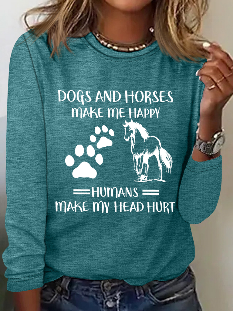 Fashion Crew Neck Long Sleeve Text Letters Loose Regular Blouse