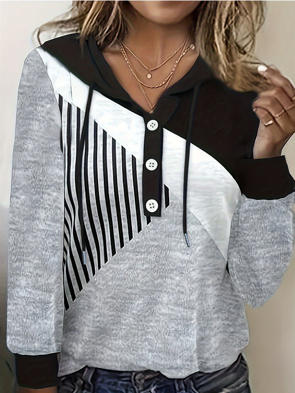 Fashion Long Sleeve Hoodie Geometric Loose Regular Blouse