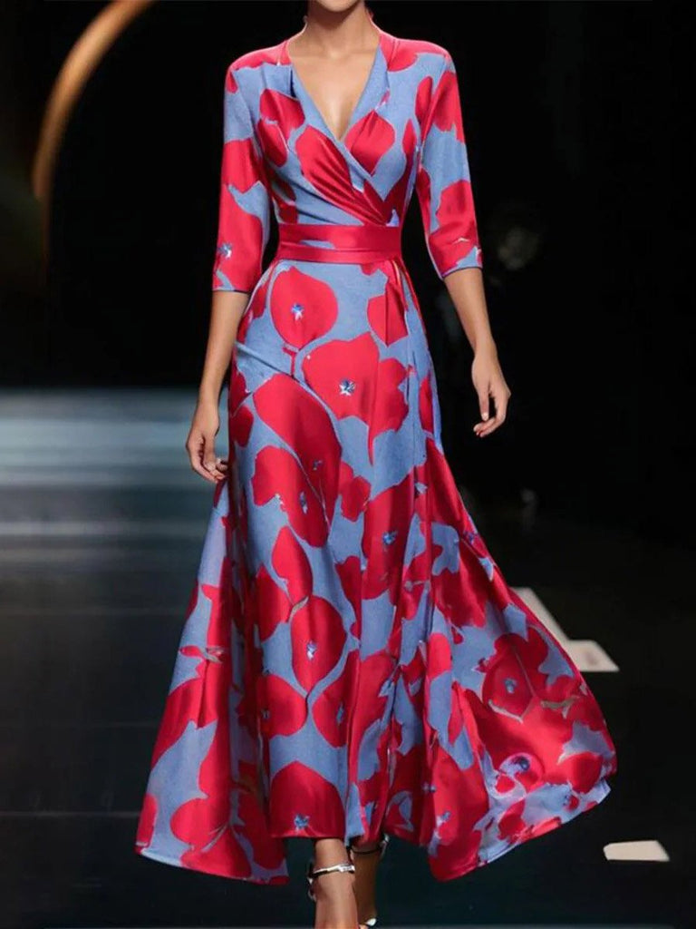 Fashion Half Sleeve V Neck Floral Maxi Dress