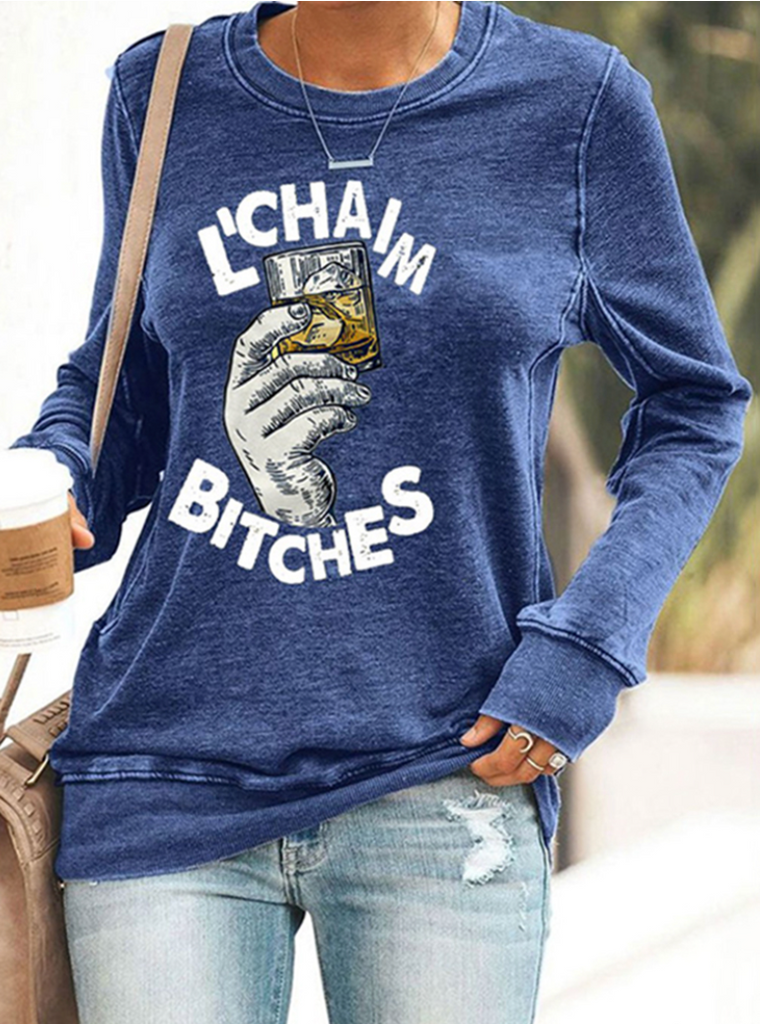 Casual Crew Neck Long Sleeve Text Letters Regular Sweatshirt