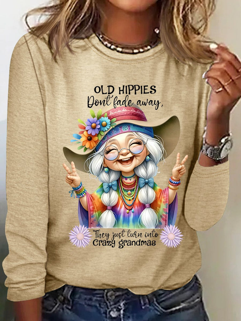 Fashion Crew Neck Long Sleeve Text Letters Loose Regular T-Shirt