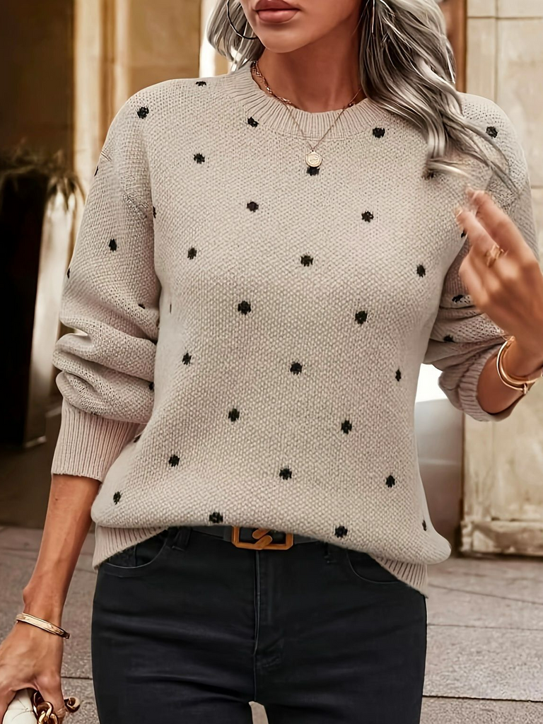 Fashion Crew Neck Long Sleeve Polka Dots Loose Regular Sweater