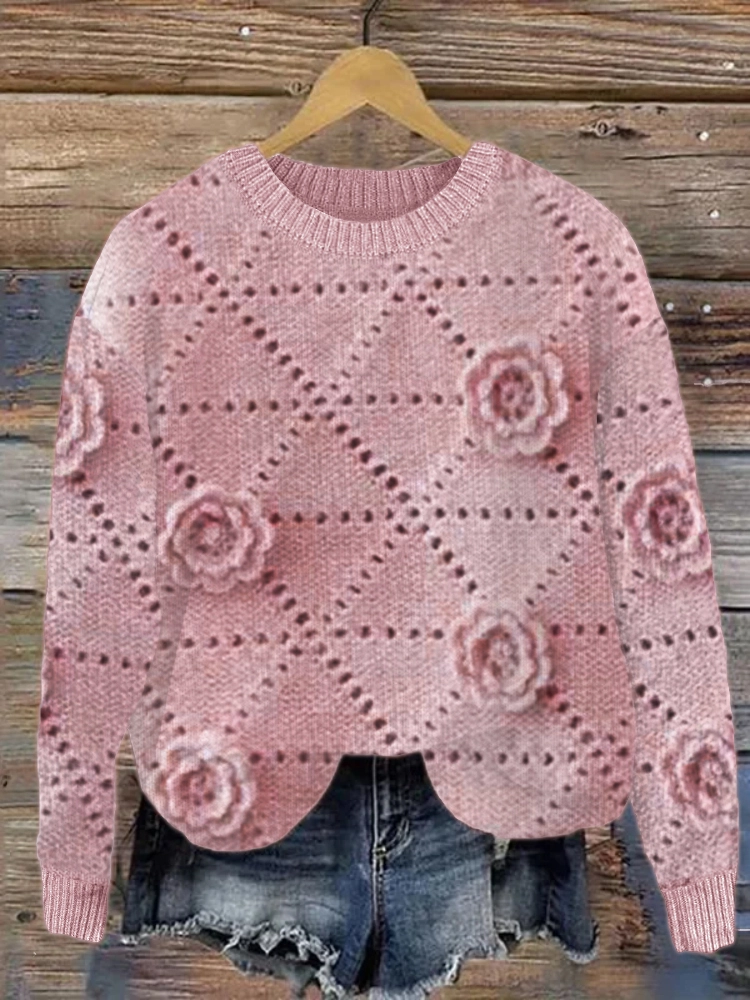 Fashion Crew Neck Long Sleeve Floral Casual Regular Sweatshirt