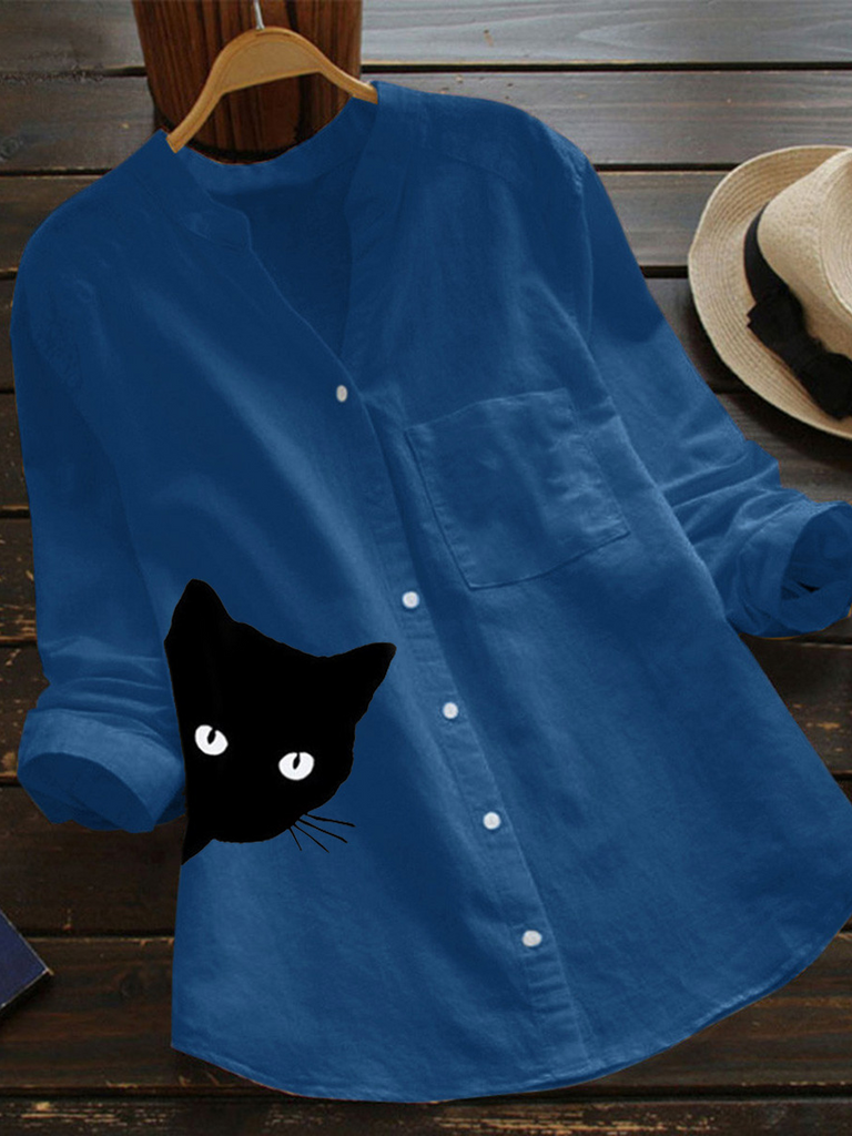 Fashion V Neck Long Sleeve Plain Loose Regular Blouse