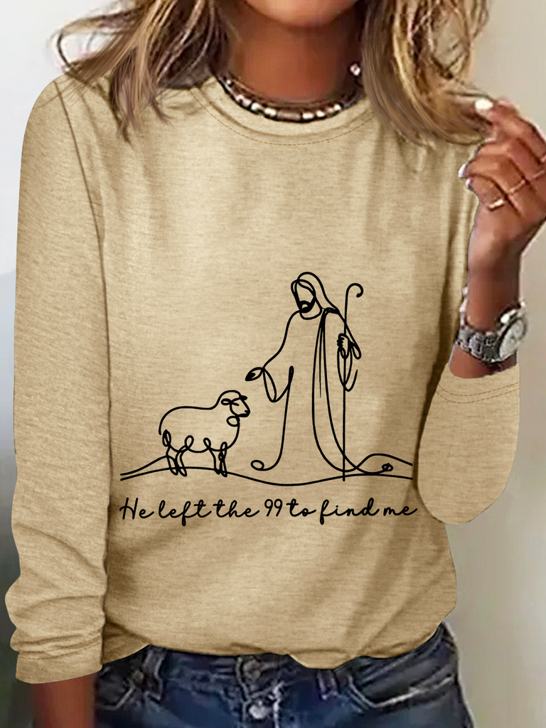 Fashion Crew Neck Long Sleeve Text Letters Loose Regular Blouse
