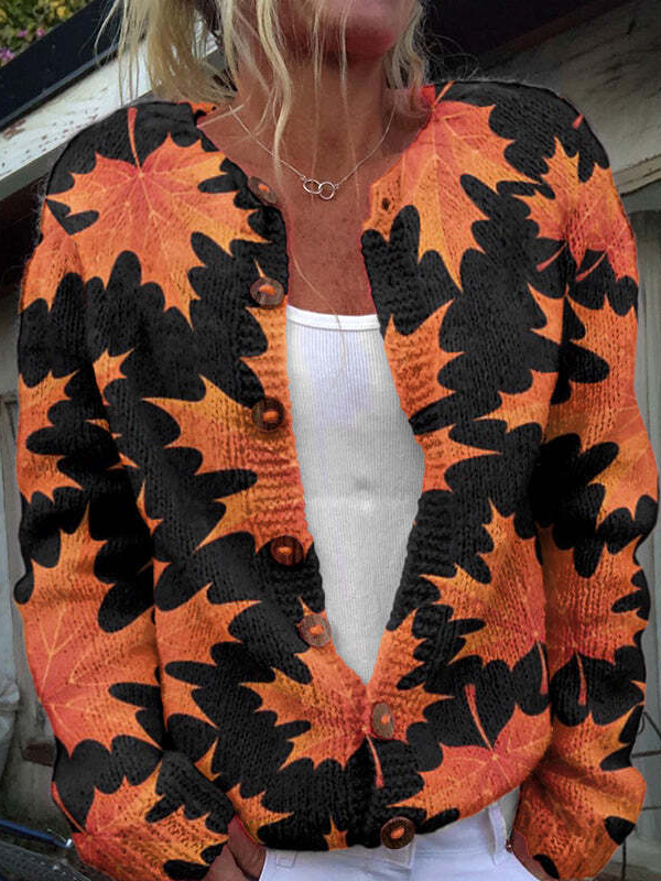 Loose Crew Neck Long Sleeve Floral Fashion Regular Jacket