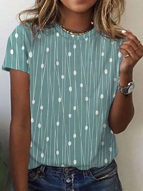 Fashion Short Sleeve Crew Neck Striped Regular T-Shirt