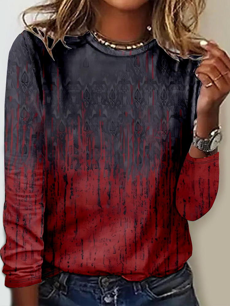Casual Crew Neck Long Sleeve Ethnic Fashion Regular T-Shirt