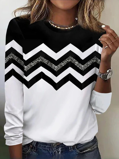 Casual Crew Neck Long Sleeve Geometric Fashion Regular T-Shirt