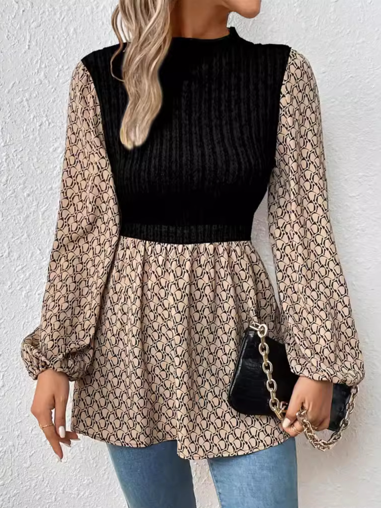 Crew Neck Long Sleeve Geometric Fashion Regular Blouses